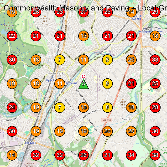 Commonwealth Masonry and Paving GeoGrid visibility map for Masonry Contractor in Walpole
